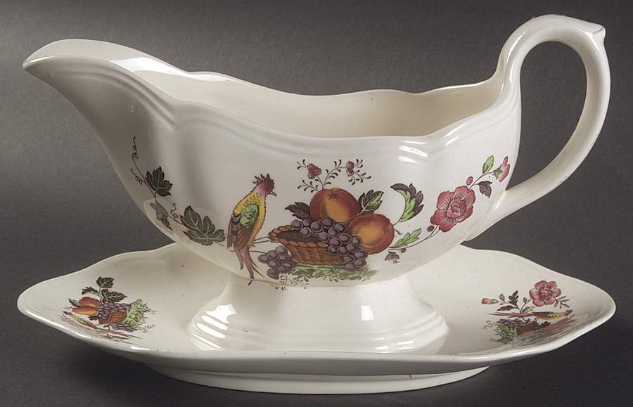 Cherry Picker Gravy Boat with Attached Underplate by Spode-1