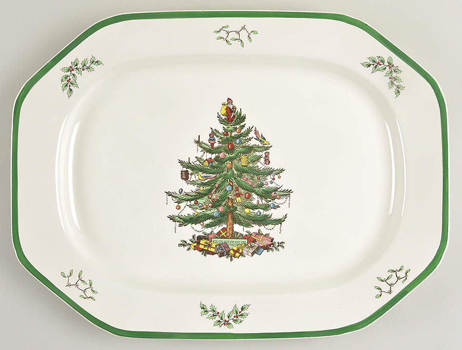 Christmas Tree (Green Trim) 17" Oblong Serving Platter by Spode-1