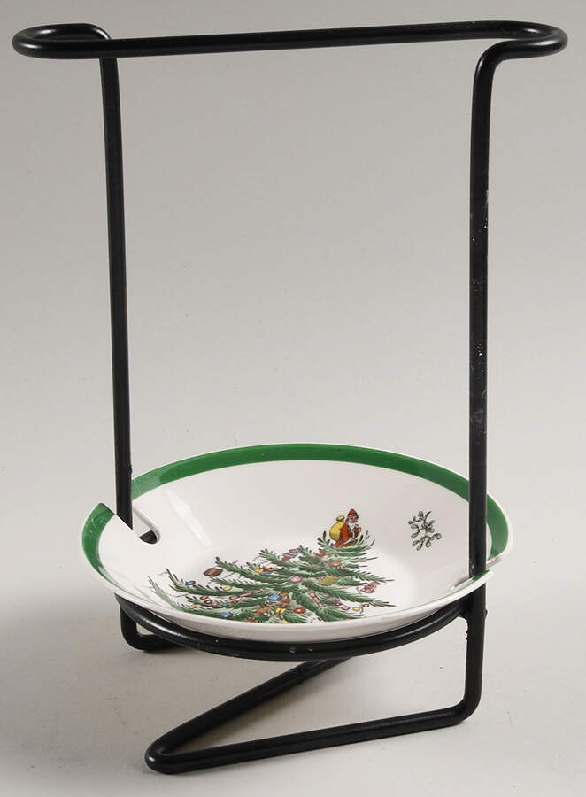 Christmas Tree (Green Trim) 8"-8 1/4" Salad Serving Set/Utensil Holder  HC by Spode-1