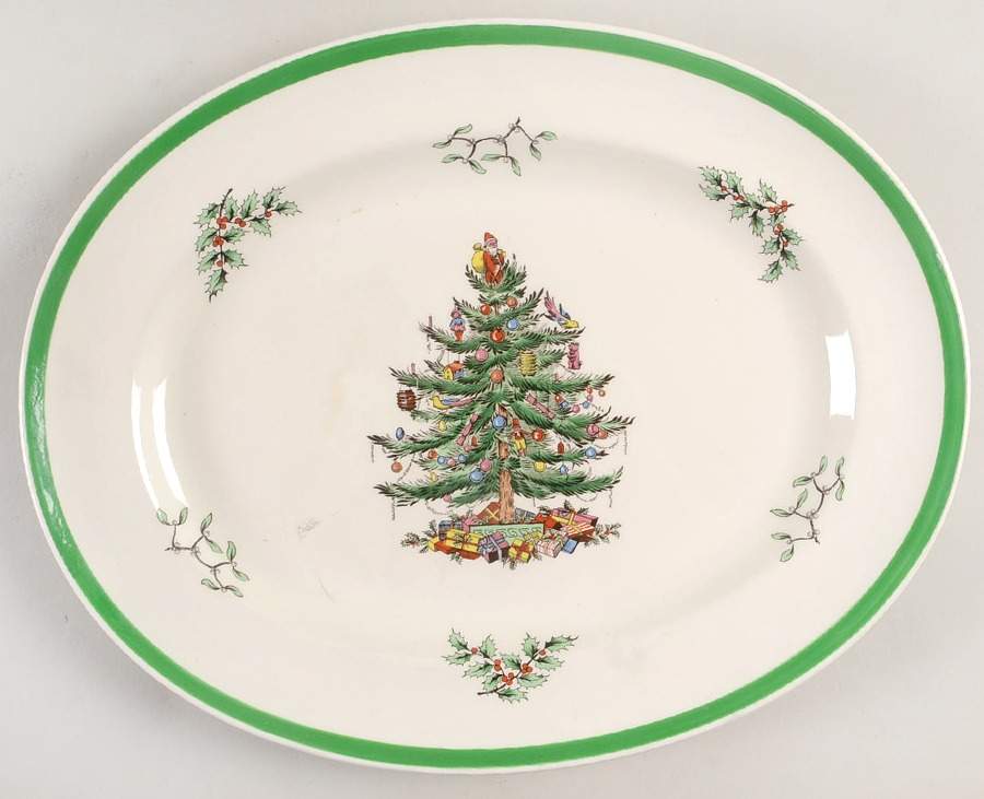 Christmas Tree (Green Trim) 13" Oval Serving Platter by Spode-1