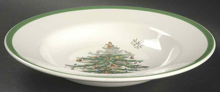 Christmas Tree (Green Trim) Large Rim Soup Bowl by Spode-1