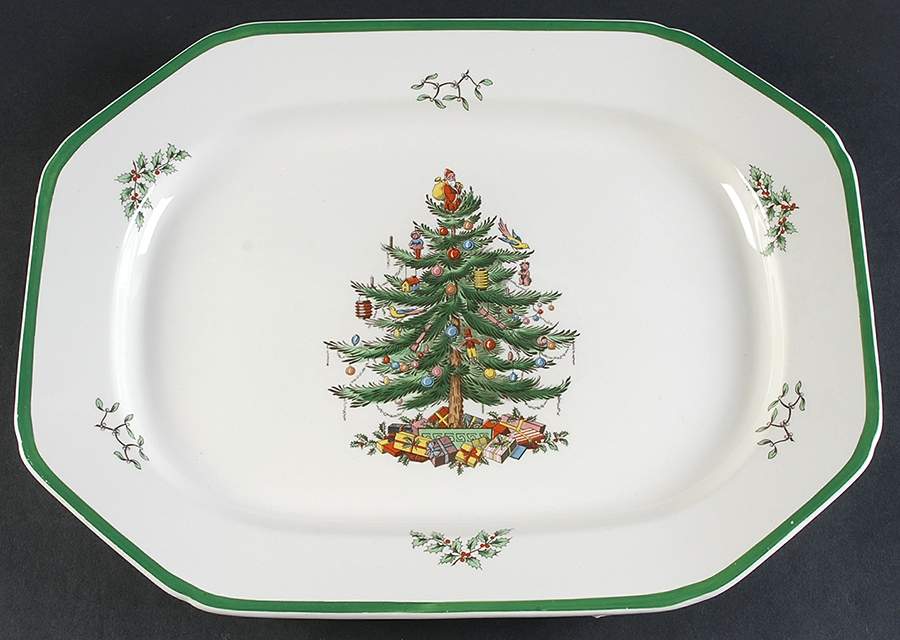 Christmas Tree (Green Trim) 16" Oblong Serving Platter by Spode-1