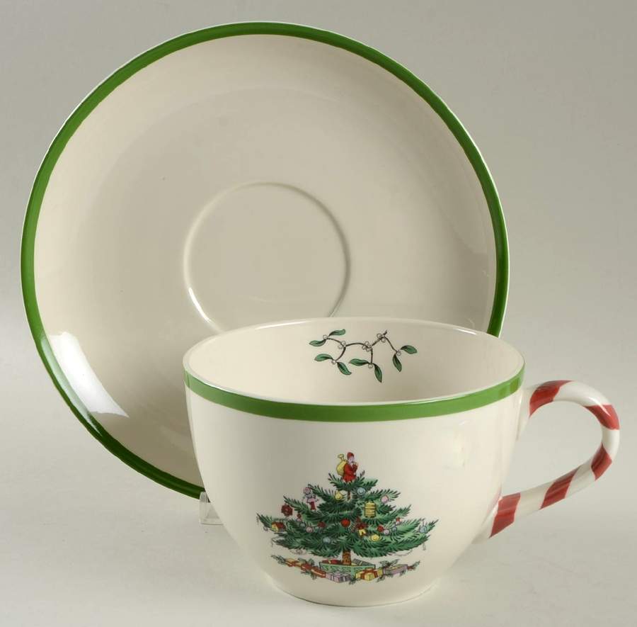 Christmas Tree (Green Trim) Jumbo Cup & Saucer Set by Spode-1