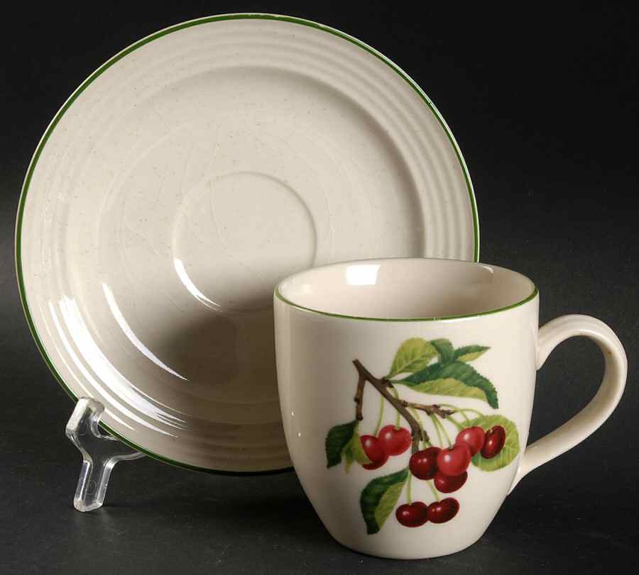 Fruit Medley Cherry Flat Cup & Saucer Set by Studio Nova-1