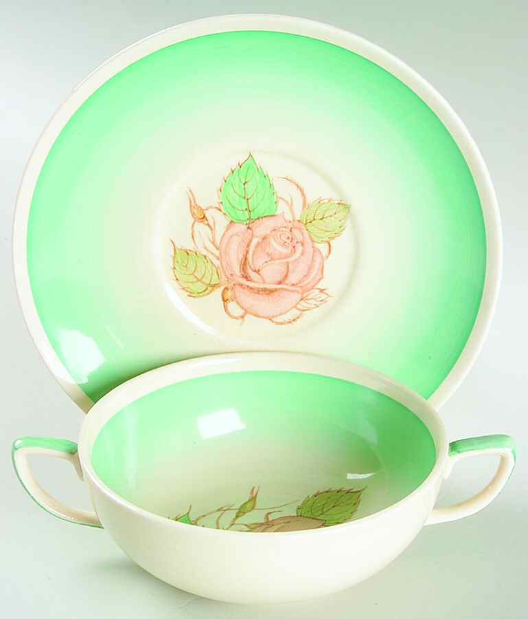 Patricia Rose Flat Cream Soup Bowl & Saucer Set by Susie Cooper-1