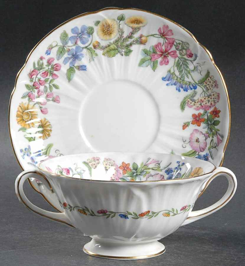 Hedgerow Footed Cream Soup Bowl & Saucer Set by Shelley-1