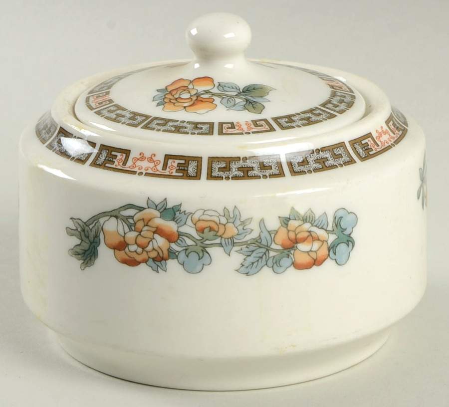 Indian Tree Orange Flowers Sugar Bowl & Lid by Syracuse-1