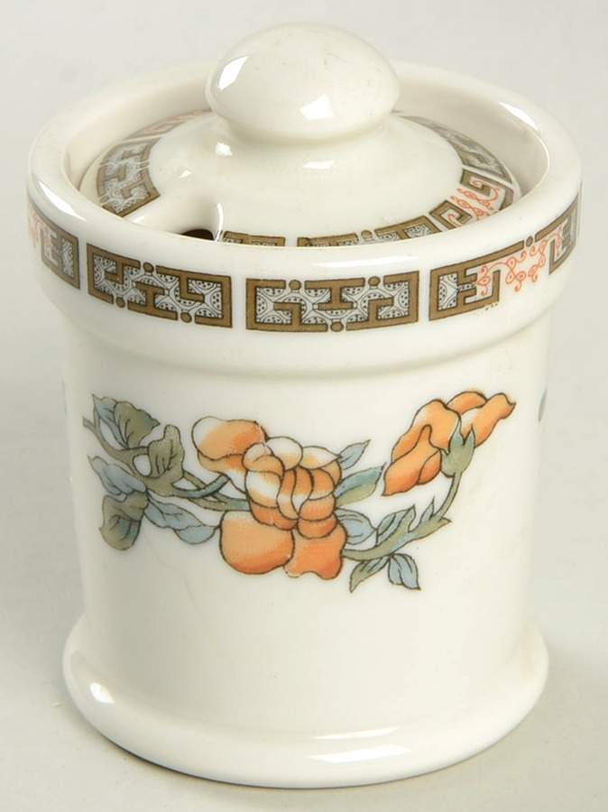 Indian Tree Orange Flowers Mustard Jar & Lid by Syracuse-1