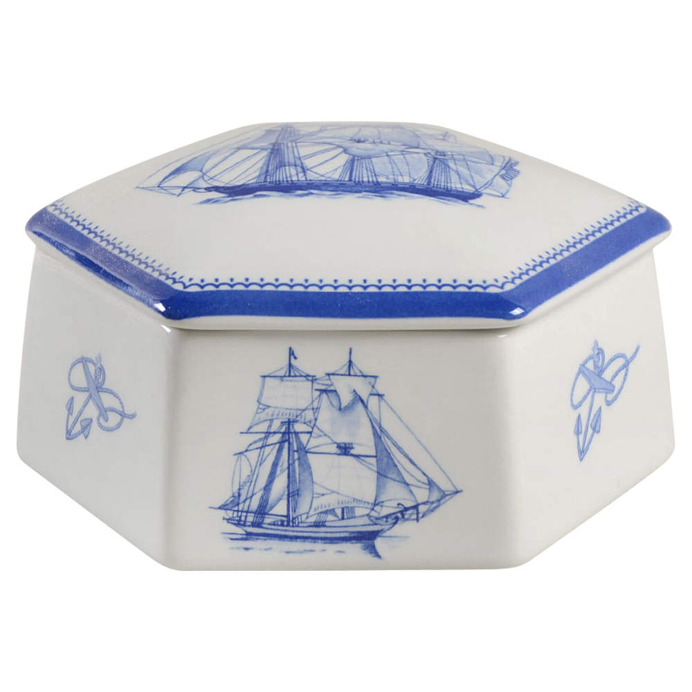 Blue Clipper Hexagonal Box & Lid by Spode-1