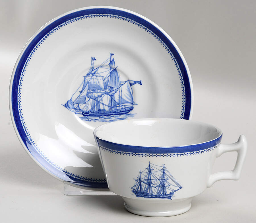Blue Clipper Footed Cup & Saucer Set by Spode-1