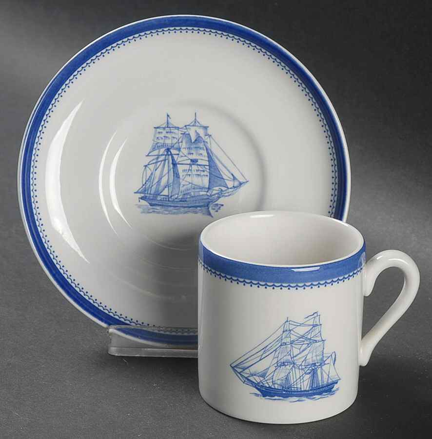 Blue Clipper Flat Demitasse Cup & Saucer Set by Spode-1