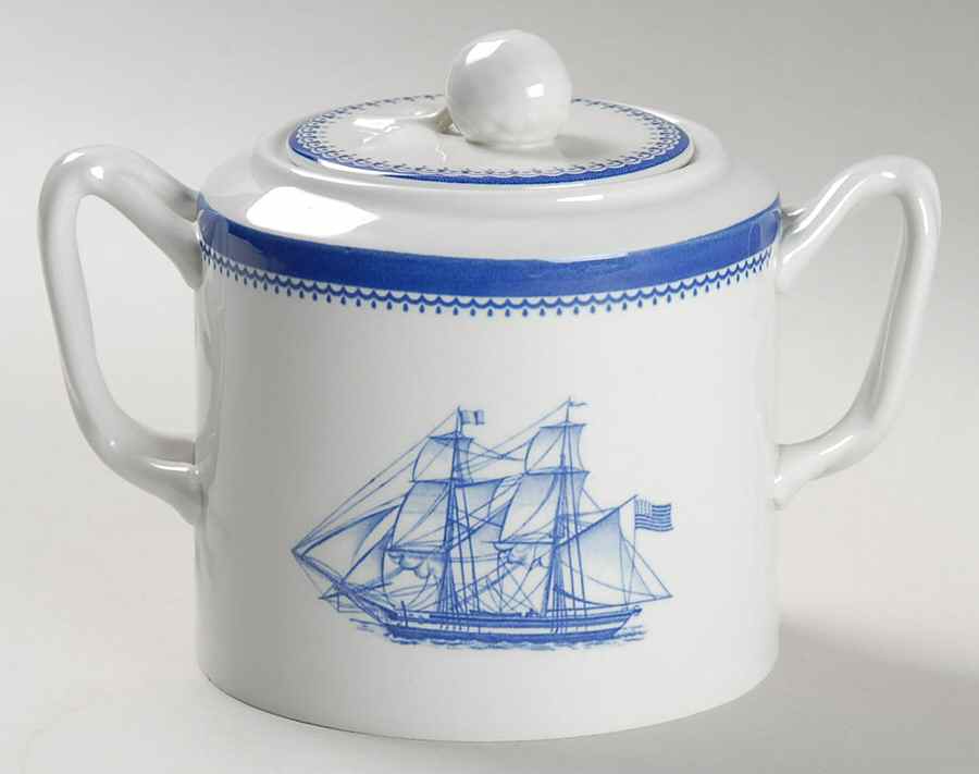 Blue Clipper Sugar Bowl & Lid by Spode-1