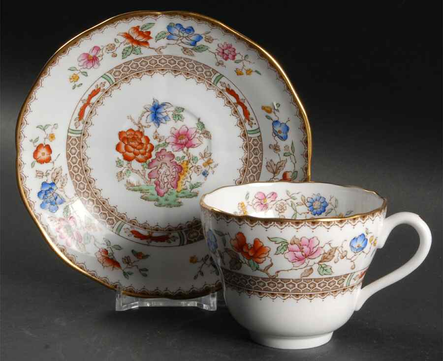Chinese Rose Footed Cup & Saucer Set by Spode-1