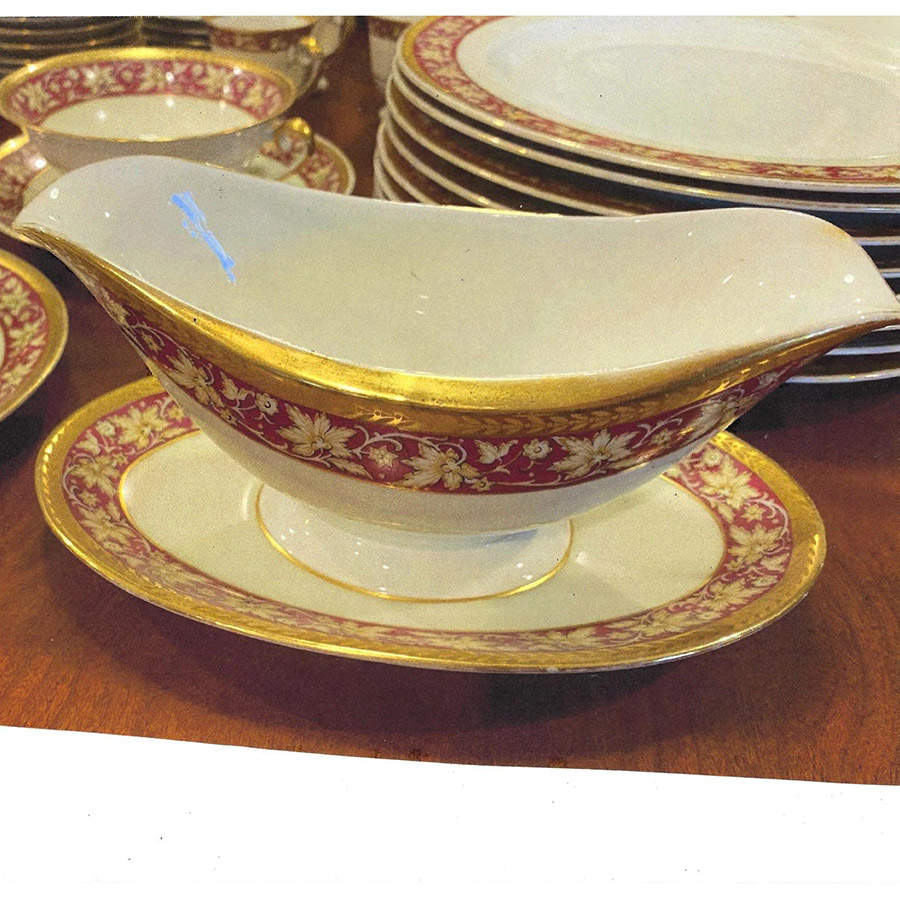 25110 Red Gravy Boat with Attached Underplate by Schumann - Bavaria-1