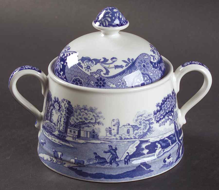 Blue Italian Ascot Sugar Bowl & Lid by Spode-1