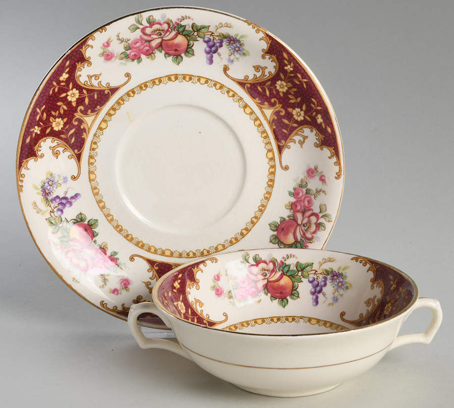 SAW2 Red Flat Cream Soup Bowl & Saucer Set by Sampson Bridgwood-1