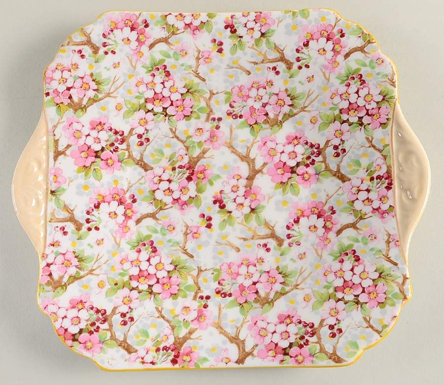Maytime (Yellow Trim) Square Handled Cake Plate by Shelley-1