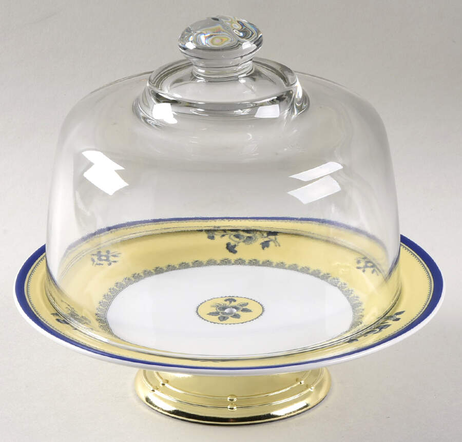 Albany 6 1/2"-7 1/2" Footed Cheese Plate w/ Glass Dome HC by Spode-1