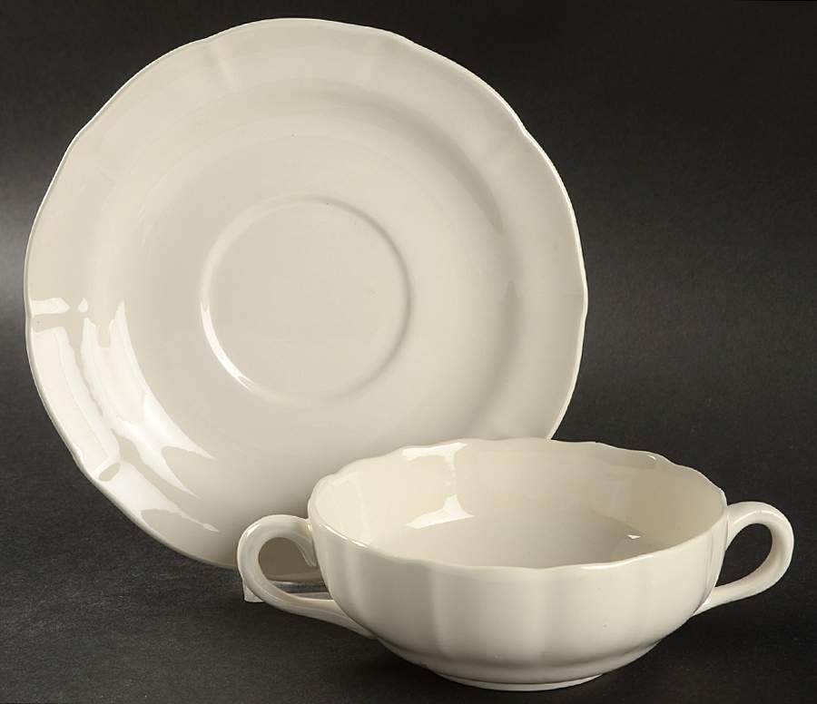 Marlborough Cream Flat Cream Soup Bowl & Saucer Set by Spode-1