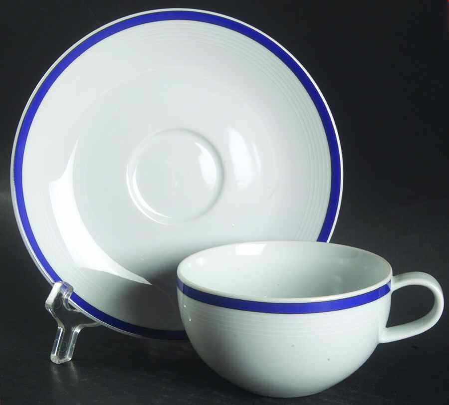 Cafe Classic Blue Flat Cup & Saucer Set by Studio Nova-1
