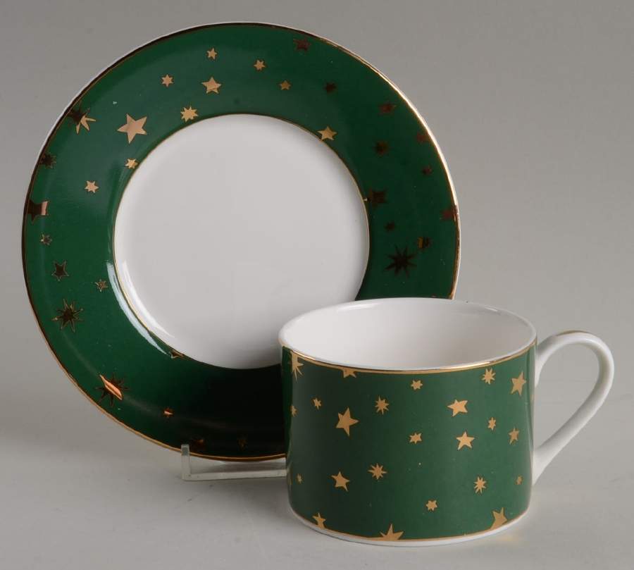 Galaxy Green Flat Cup & Saucer Set by Sakura-1