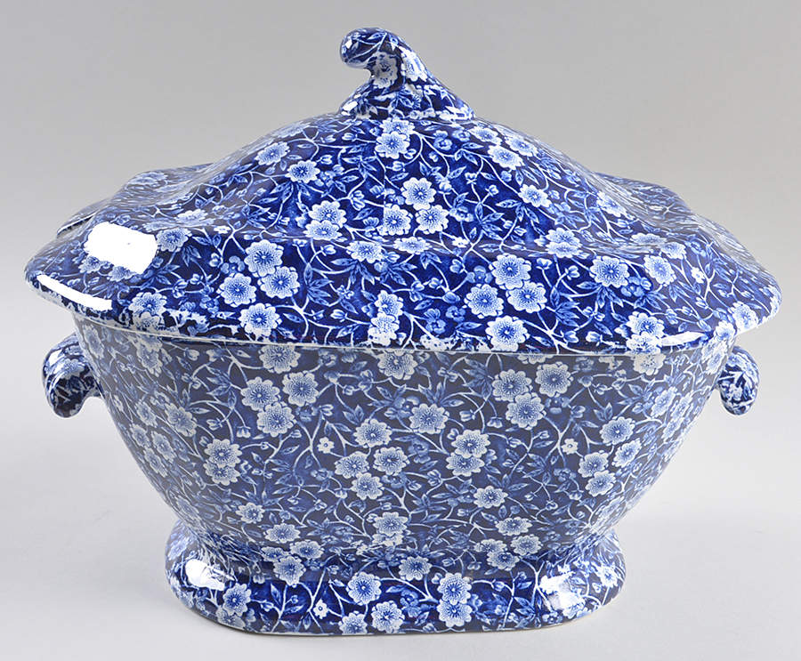 Calico Blue (Crownford Stamp) Tureen &  Lid by Staffordshire-1