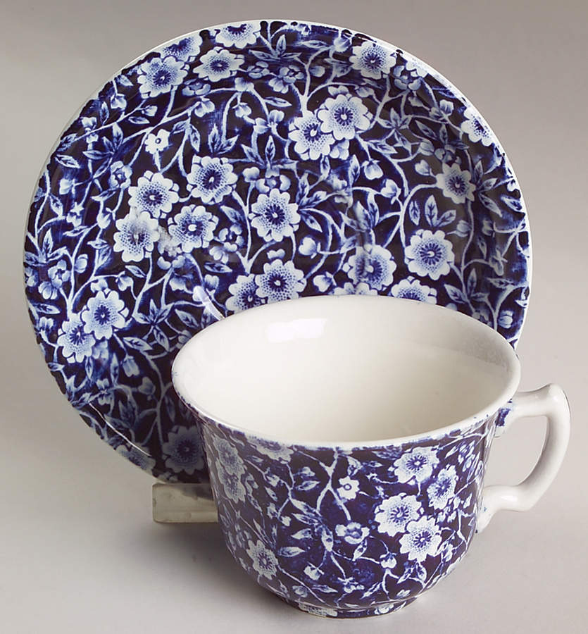 Calico Blue (Crownford Stamp) Flat Cup & Saucer Set by Staffordshire-1