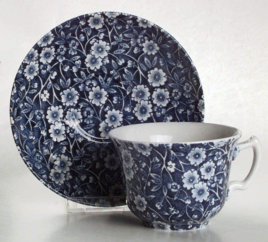 Calico Blue (Crownford Stamp) Flat Cup & Saucer Set by Staffordshire-1