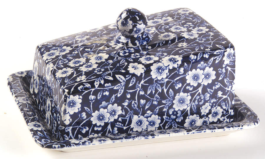 Calico Blue (Crownford Stamp) Cheese Dish with Lid (Wedge) by Staffordshire-1