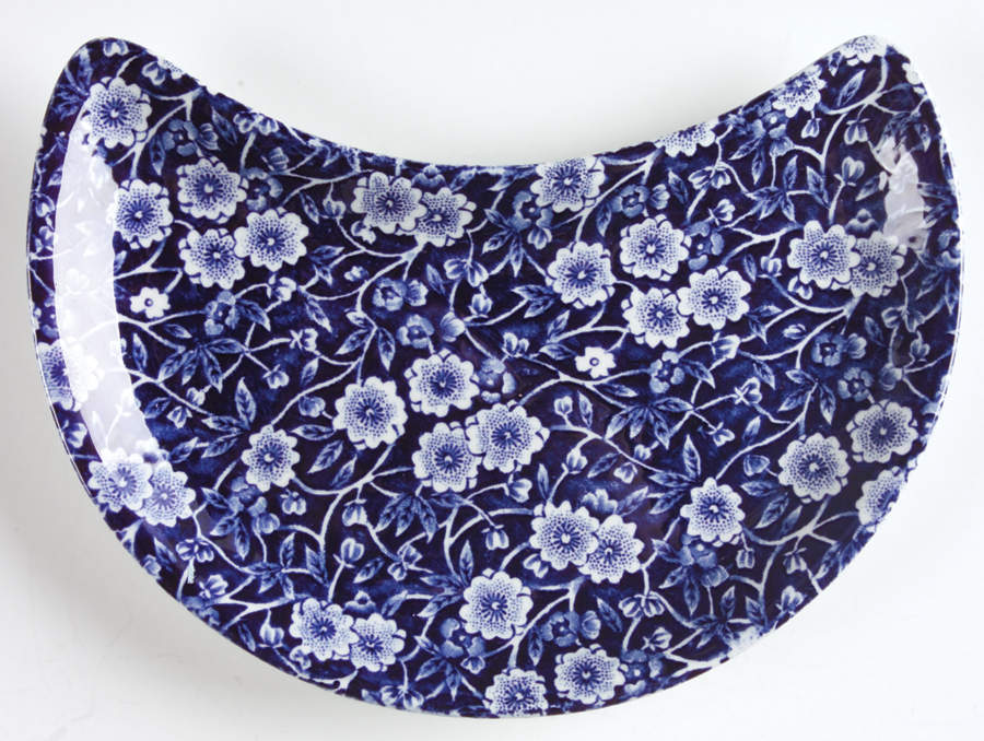 Calico Blue (Crownford Stamp) Crescent Salad Plate by Staffordshire-1