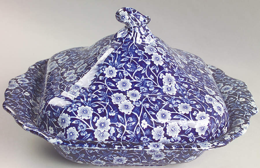 Calico Blue (Crownford Stamp) Square Covered Vegetable by Staffordshire-1