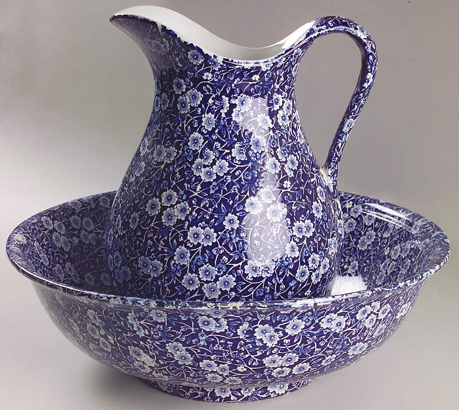 Calico Blue (Crownford Stamp) 128 Oz Pitcher and Bowl Set by Staffordshire-1
