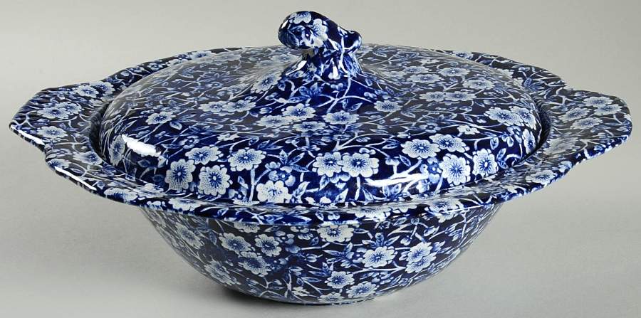 Calico Blue (Crownford Stamp) Round Covered Vegetable by Staffordshire-1
