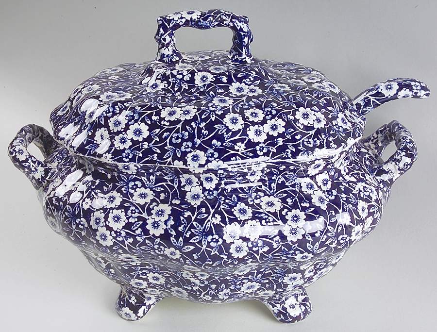 Calico Blue (Crownford Stamp) Tureen & Lid w/Ladle by Staffordshire-1