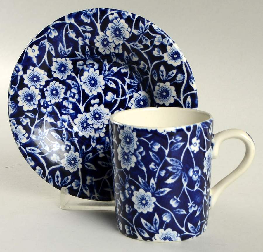 Calico Blue (Crownford Stamp) Flat Demitasse Cup & Saucer Set by Staffordshire-1