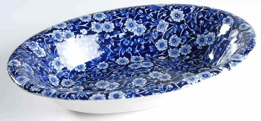 Calico Blue (Crownford Stamp) 9" Oval Vegetable Bowl by Staffordshire-1