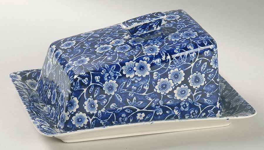 Calico Blue (Crownford Stamp) Cheese Dish with Lid (Wedge) by Staffordshire-1