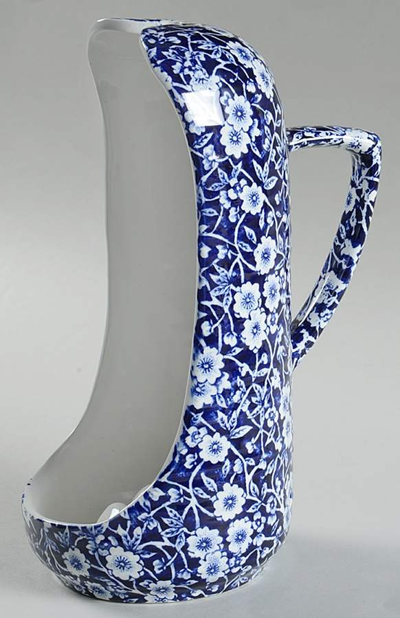 Calico Blue (Crownford Stamp) Handled Candleholder by Staffordshire-1