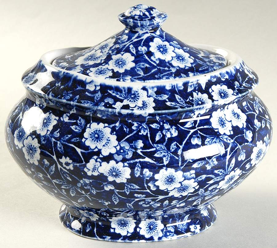 Calico Blue (Crownford Stamp) Sugar Bowl & Lid by Staffordshire-1