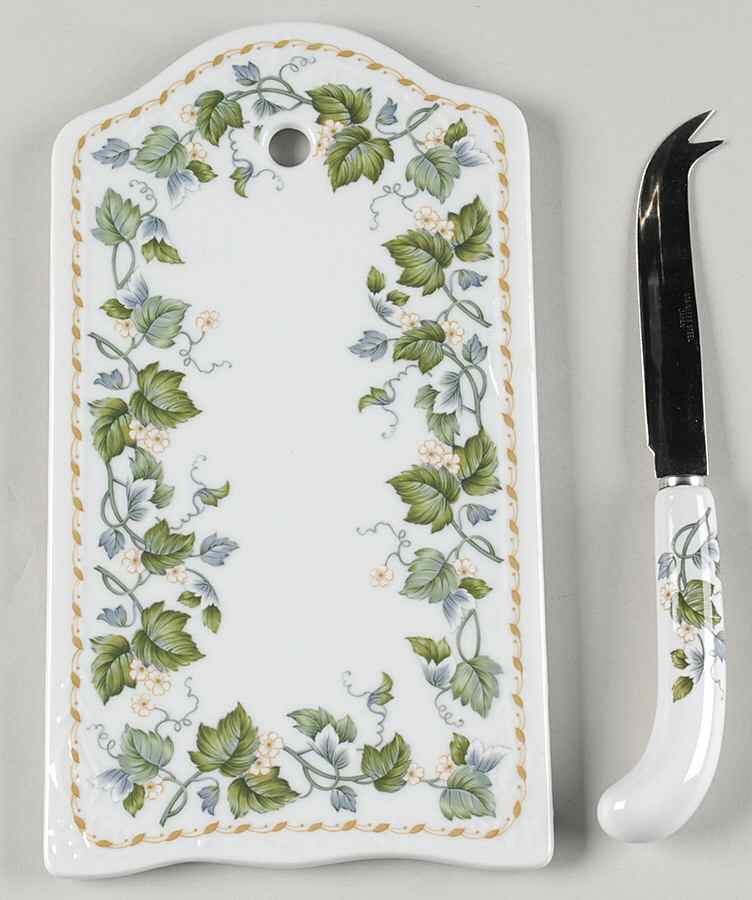 Green Leaf & Blossoms 2 Piece Cheese Dish and Knife Set by Sadek-1