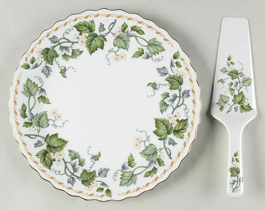 Green Leaf & Blossoms Cake Plate and Server (Boxed Set) by Sadek-1