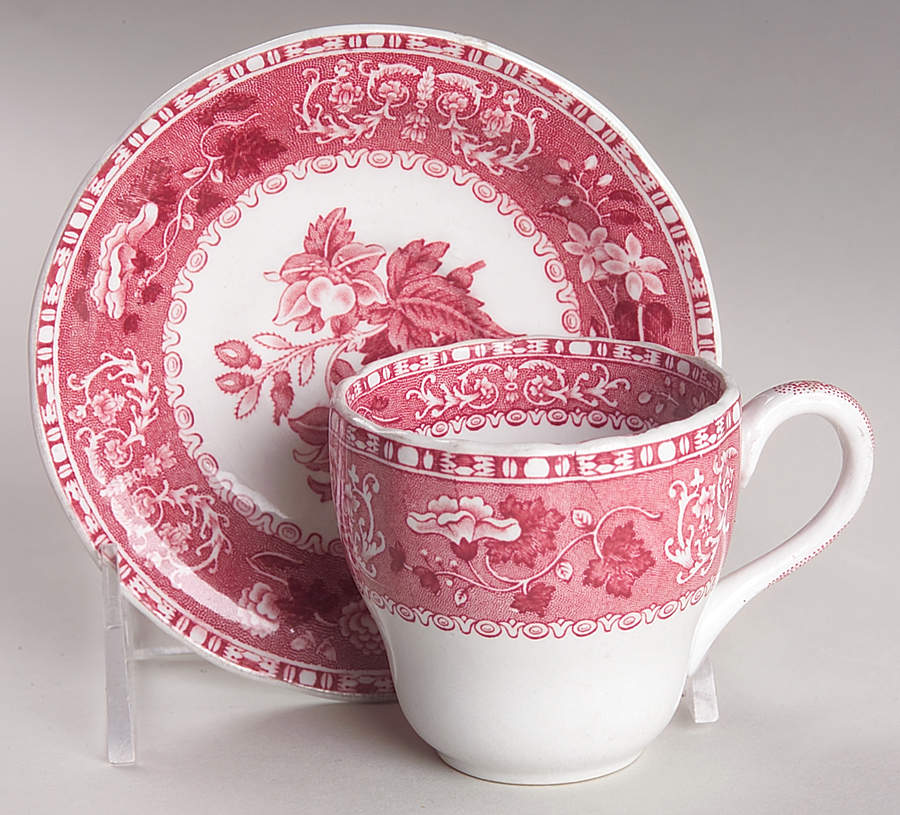 Pink Camilla (Scallop, New Stamp, Microwavable) Flat Demitasse Cup & Saucer Set by Spode-1