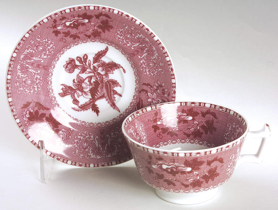 Pink Camilla (Scallop, New Stamp, Microwavable) Flat Cup & Saucer Set by Spode-1