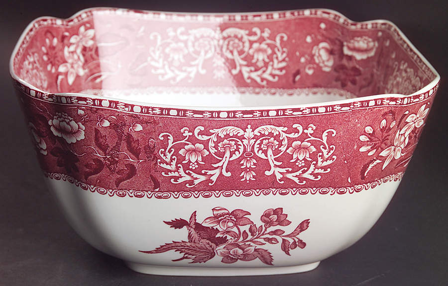 Pink Camilla (Scallop, New Stamp, Microwavable) 9" Large Square Salad Serving Bowl by Spode-1