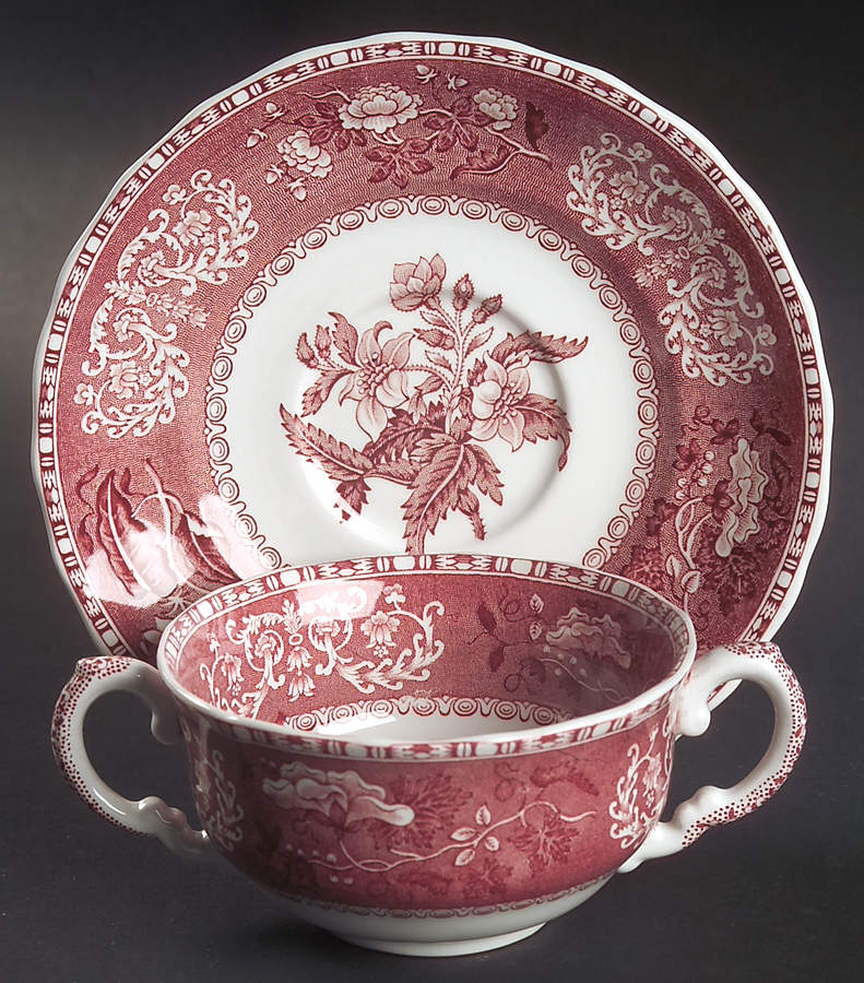 Pink Camilla (Scallop, New Stamp, Microwavable) Flat Bouillon Cup & Saucer by Spode-1