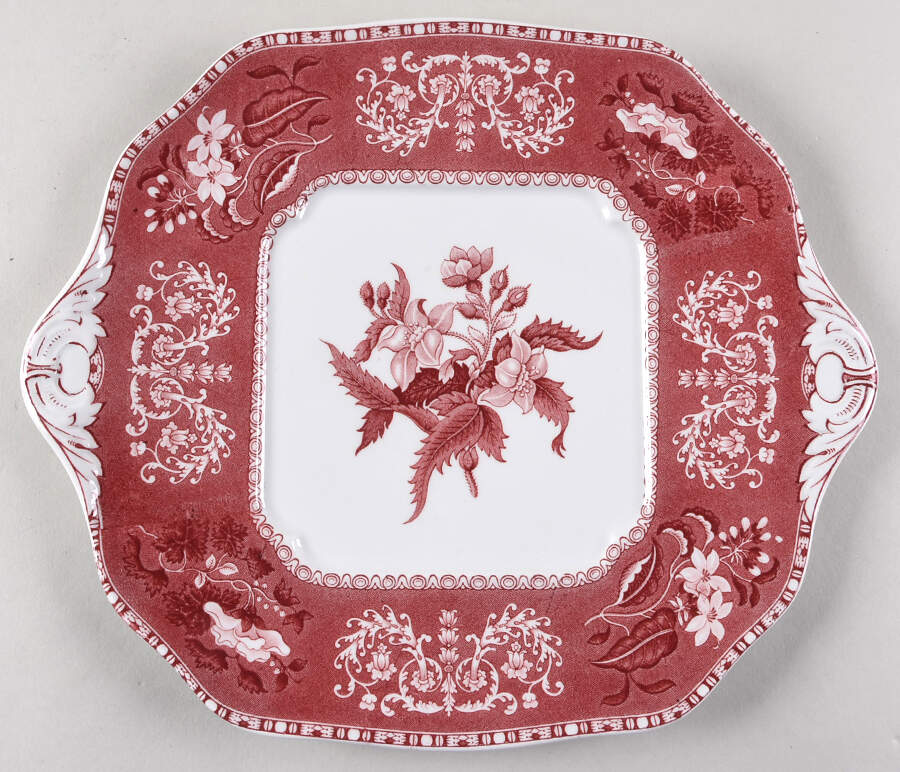 Pink Camilla (Scallop, New Stamp, Microwavable) Square Handled Cake Plate by Spode-1