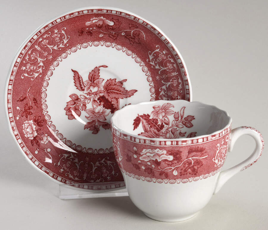 Pink Camilla (Scallop, New Stamp, Microwavable) Flat Cup & Saucer Set by Spode-1