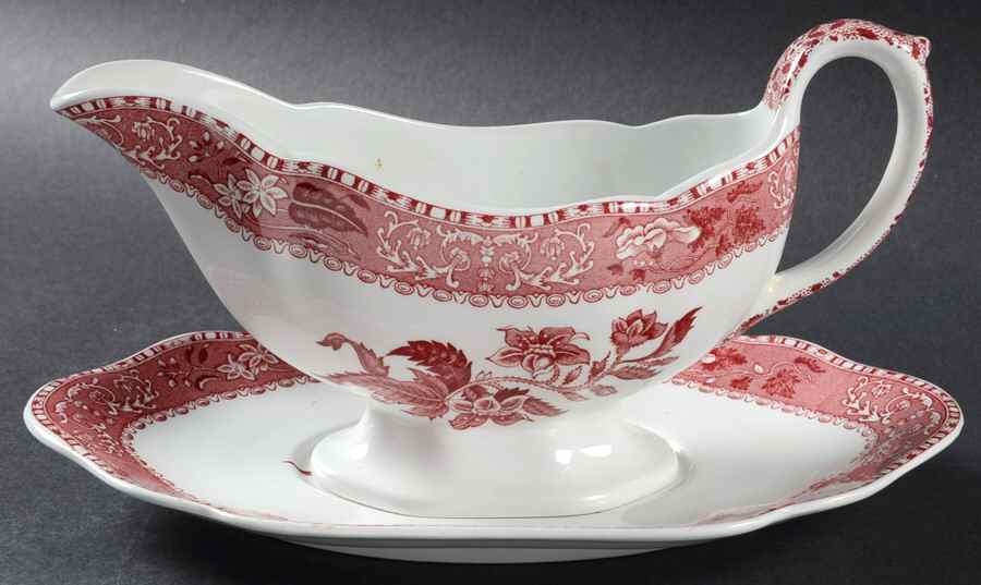 Pink Camilla (Scallop, New Stamp, Microwavable) Gravy Boat & Underplate by Spode-1
