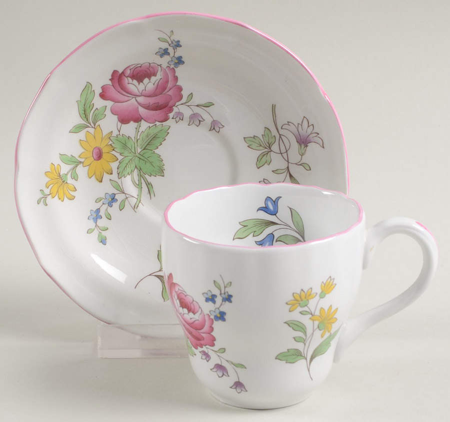 Marlborough Sprays Flat Demitasse Cup & Saucer Set by Spode-1