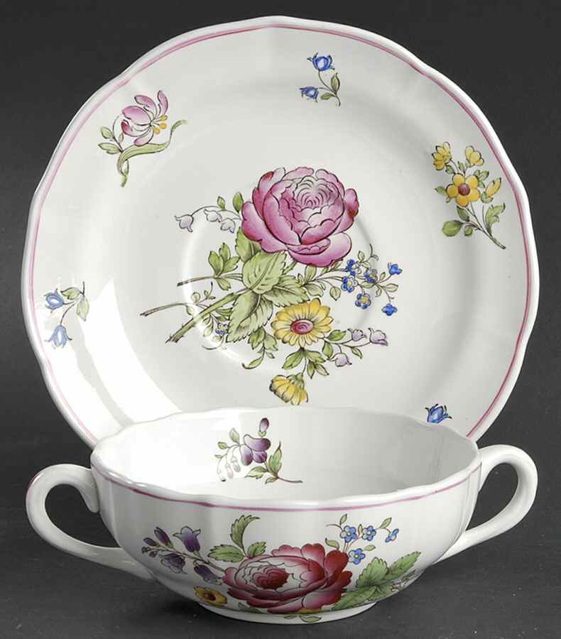 Marlborough Sprays Flat Cream Soup Bowl & Saucer Set by Spode-1